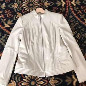 G.I.L.I Size 10 Off-White Seamed Leather Jacket